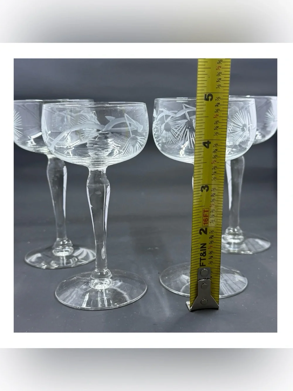 Vintage MCM Etched Crystal Coupe Glasses - Clear (Set of 4)